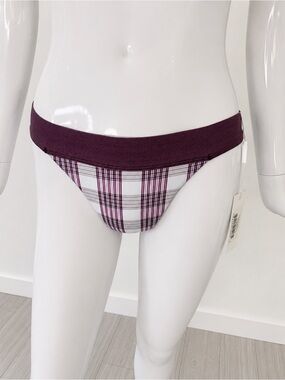 💦 FRANKIES BIKINIS NWT Bobbi Tartan Purple Plaid Cheeky Bikini Bottom Sz Small